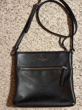 kate spade Black Pebbled Leather Crossbody with Gold-Zip Front